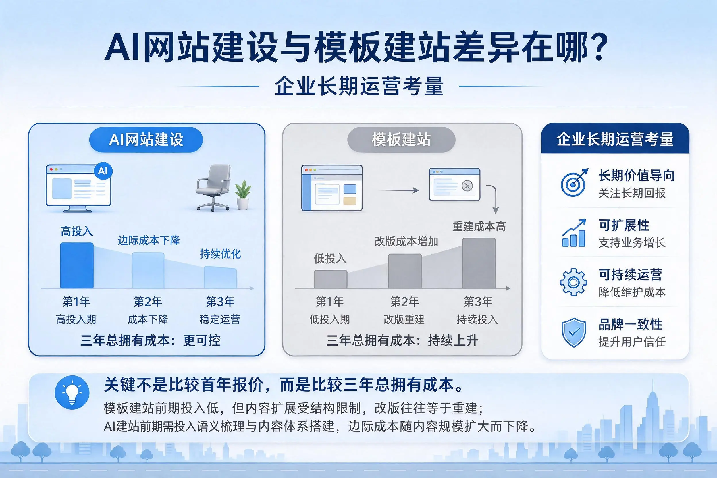 AI网站建设与模板建站差异在哪?太原企业长期运营考量